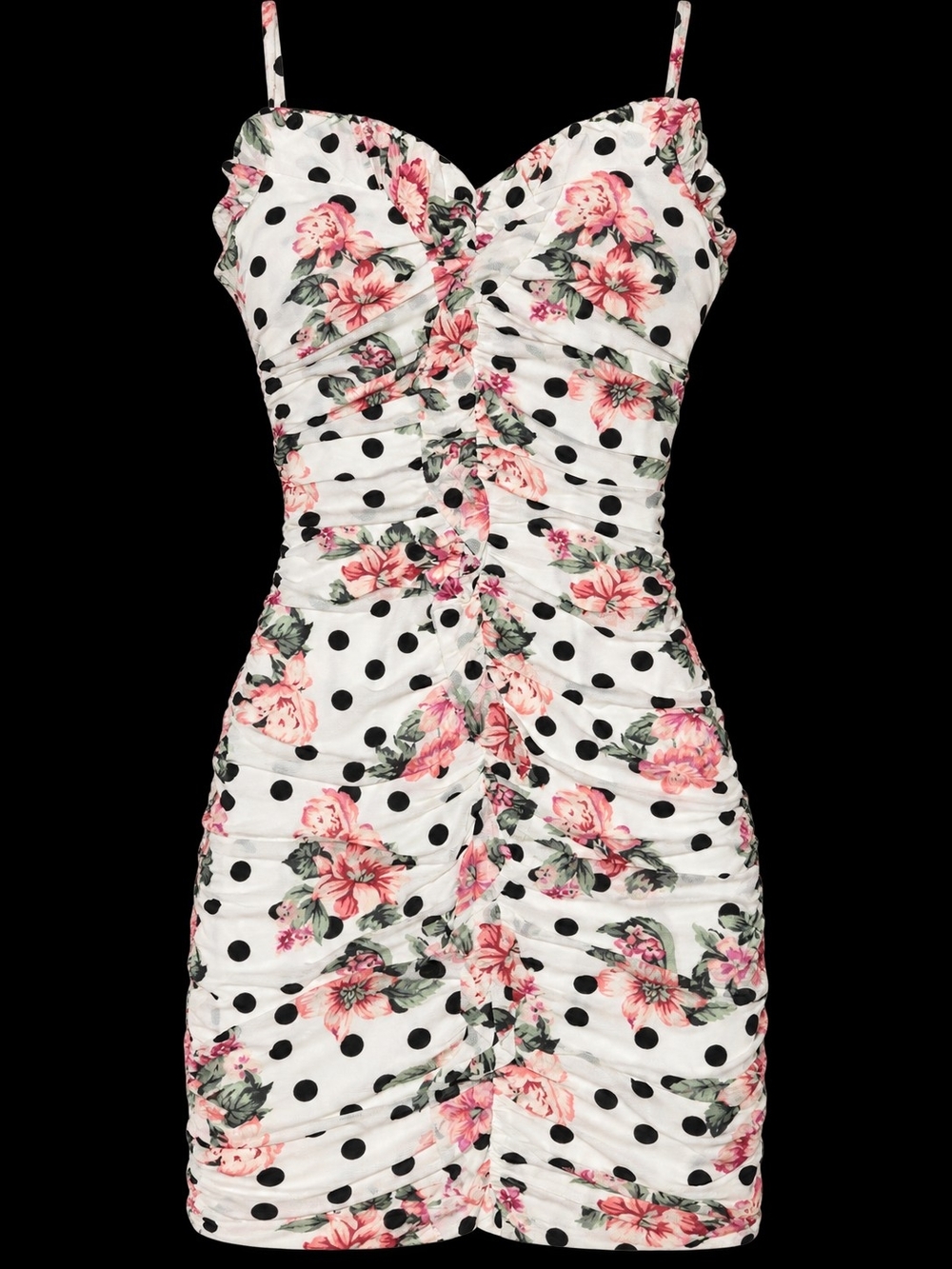 BCX White Mini Dress with Pink Floral & Black Polka Dots